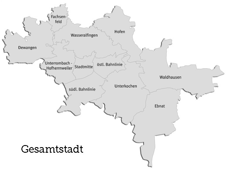 Karte der Stadtteile von Aalen