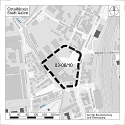Auf dem Bild ist der Bebauungsplan 03-06/10 "SDZ-Gelände" in Aalen-Kernstadt zu sehen.