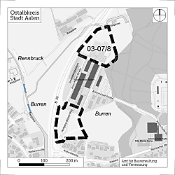 Auf dem Bild ist der Bebauungsplan 03-07/8 "Campus Burren Nord und Süd" in Aalen-Unterrombach zu sehen.