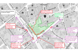 Auf dem Bild ist die Karte zur Veranschaulichung der Absperrungen und Umleitungen wegen der Baustelleneinrichtung Wiederherstellung Gaulbad zu sehen