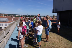 Auf der Dachterrasse des Rathauses zeigte OB Thilo Rentschler den Viertklässlern der Schwarzfeldschule die Stadt. 