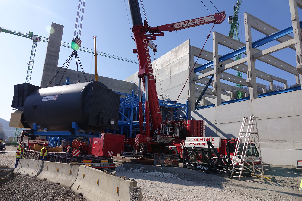 Baustelle Von Palm Besichtigt Dampfkessel Eingebaut Stadt len